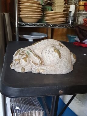 Whitewashed Rabbit Sculpture With Gold Effect -Home Art